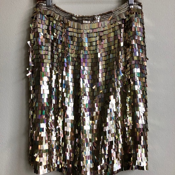 French Connection Gold Shimmer Fringe Skirt NWOT - Picture 5 of 8